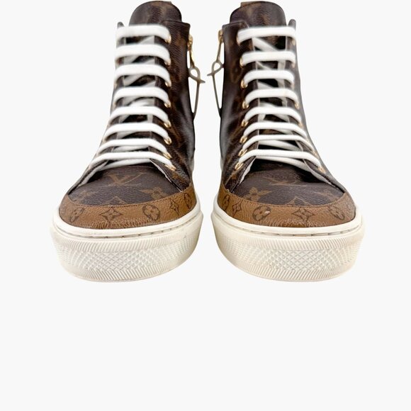 Louis Vuitton Stellar High Top Sneaker Boots Size 36.5 US 6.5 Brown LV Monogram - Picture 6 of 15